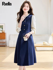 Puella | French Style Herben Chic Dress with Long Sleeves and Patches