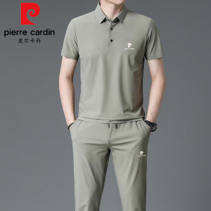 Pierre Cardin Summer Luxury Mens Silk Ice Fabric Short Sleeve Set Casual Loose T-Shirt Men Fashionable Sportswear Ensemble