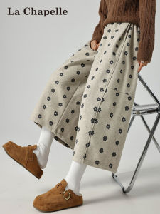 La Chapelle | Vintage Floral Print Wool Wide Leg High Waist Straight Pants