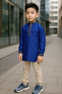Elegant Blue Embroidered Kurta with White Pants for Men - Traditional Ethnic Wear