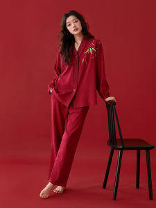 Wedding Couple Set Long Sleeve Chinese Style Red Home Wear