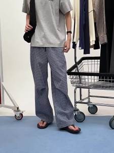 Roaringwild | Trendy American Style Blue Light Thin Check Pants Male