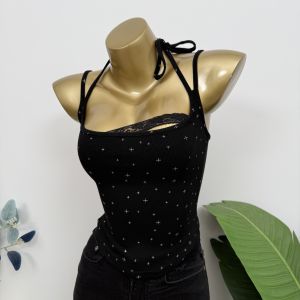 Áo Ba Lỗ Không Tay Ngắn Ren Gợi Cảm Mùa Hè 2025 Áo Ba Lỗ Không Tay Cổ Chữ V Hở Lưng Cổ Chữ V Thiết Kế Xếp Ly Thời Trang Công Sở