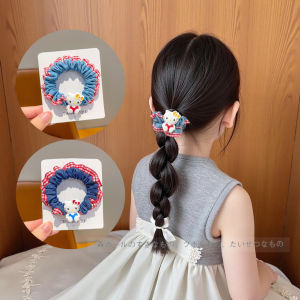 Childrens Denim Plaid Hair Ties Girls Hair Bands Elastic Hair Bands Little Girls KT Cat Hair Accessories No Damage Hair