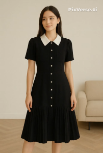 Sse Olshop - Ariana Classic Dress Elegant Collar & Pleated Skirt / Baju Wanita Terbaru 2025