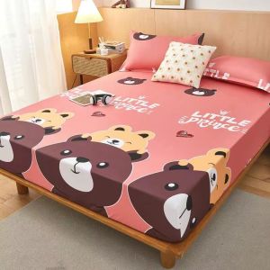 Cartoon Fitted Bedsheet Set Printed Mattress Protector Bed Sheet Cover Pillowcase Single/Queen/King Size Machine Washable Suitable Mattress(Depth) 25cm