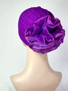 Womens Hijabs Turban Big Flower Elastic Cloth Hair Bands Hat Beanie Ladies Muslim Solid Hair Loss Scarf Cap Hair Accessories