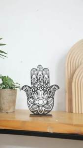 Black Wooden Desk Decor Hamsa Hand Evil Eye Home Decorations Table Decoration Hollow Out Desk Accessories Room Decor Aesthetics