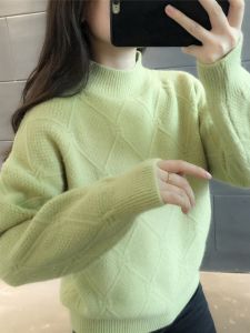 เสื้อสเวตเตอร์ถักคอสูงครึ่งตัวสำหรับผู้หญิง ฤดูใบไม้ร่วง/ฤดูหนาว 2025 แฟชั่น เสื้อชั้นในถักหนา คอกลม แขนยาว ปกติ