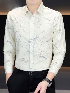 HENGYUANXIANG | Hengyuanxiang Mens Long Sleeve Shirt Slim Fit Thin Design Sensation Print Spring Summer New Style Fashionable City Casual Shirt