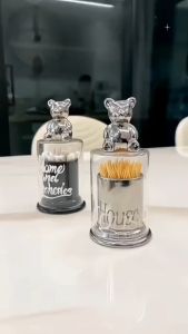 Hộp đựng tăm bông tăm xỉa răng nắp gấu sang trọng  Hộp tăm bông xinh xắn tiện lợi được gắn kèm chú gấu xinh xinh