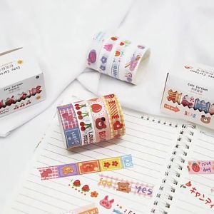 Hộp 4 Cuộn Băng Dính Trang Trí Washi Họa Tiết Nhiều Hình Gấu Thỏ Trái Cây Hoa Dễ Thương Có Xé Lẻ 1 Cuộn DIY