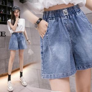 เอวสูงSlim-Fitกางเกงยีนส์กางเกงขาสั้นผู้หญิงฤดูร้อน 2024 สไตล์ใหม่เกาหลีรุ่นหลวมพอดีขนาดใหญ่A-Lineกางเกงออกกําลังกายขากว้าง