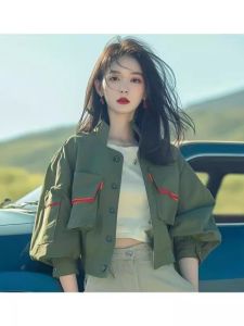 Ole Discount Store Counter Withdraw Early Autumn Unique Short Coat Female Korean Style Loose Green Pilot Parka Jacket