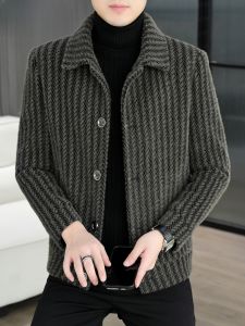 HENGYUANXIANG | Hengyuanxiang Mens Short Thickened Woolen Jacket Autumn Winter Fashion Casual Style Golden Mink Velvet Collar Coat Warmth