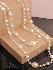 Long Pearl Necklace Womens Fashionable Multi-Layer Wrapping Sweater Chain Accessory Versatile Decorative Hanging Jewelry