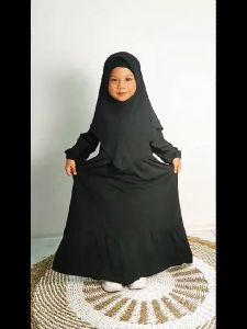 Gamis Anak Perempuan Set Jilbab 5 - 15 Tahun Bahan Jersey