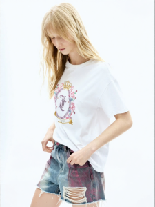 Juicy Couture | Colorful Diamond Flower Print Leisure White T-Shirt