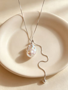 YISHU | Irregular Baroque Pearl S925 Sterling Silver Long Necklace For Women