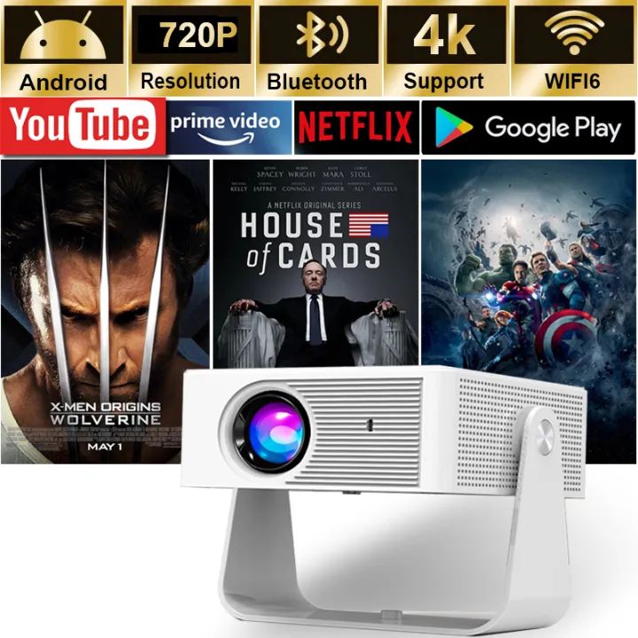 2025 KaiAqua 150ANSI 4K Native Portable Projector 720P Auto Focus Keystone Correction Android 11 BT5.2 WIFI6 360° Home Cinema