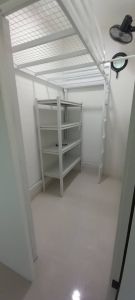 Loft bed with shelf customize singapore for helper room/bomb shelter/unity/store room