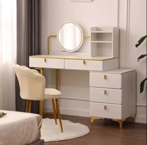 โต๊ะแต่งหน้า โต๊ะเครื่องแป้ง สีขาว-ทอง สไตล์โมเดิร์นลักชูรี ขนาด 100-130cm