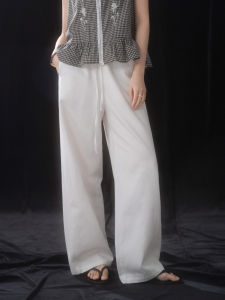 High Waist Drawstring Non-see-through Loose Wide Leg Summer Casual Pants