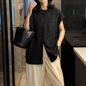 BINKAFENNY | Slimming Plus Size Black Round Neck Short Sleeve T-Shirt Women Summer Unique Loose Split Top Comfortable Breathable Korean Style