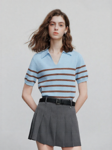 Toyouth | Polo Collar Striped Knit T-shirt