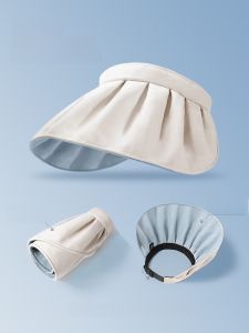 Womens Summer UV Protection Sun Hat Large Brim Shell Foldable Sunscreen Cap Casual Polyester Fiber Empty Top Yangzheng Hat