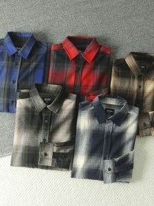 Retro West Coast Plaid Gradient Streetwear Long Sleeve Mens Shirt Los Angeles Trendy Cafe Loose Fit Regular Thickness Autumn