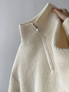 Half Zip High Neck Mens Knitwear Winter Cityboy Lazy Style Top Versatile Couples Long Sleeve Solid Color Casual Sweater