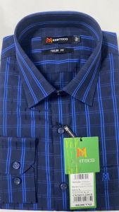 Sơ Mi Caro Tay Dài Màu Xanh Navy - Xanh Dương Form Tailor Fit Chống Nhăn Lai Bầu - Áo Nam Khatoco