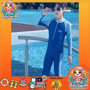 BIBISWIM Kids Swimming Swimsuit Boy Long Sleeved UV Sun Protection Swimwear One Piece | Baju Renang Budak Lelaki
