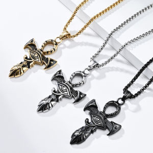 Kemstone Stainless Steel Male Eye of Horus Ancient Cross Pendant Necklace Mens Necklaces Vintage Jewelry