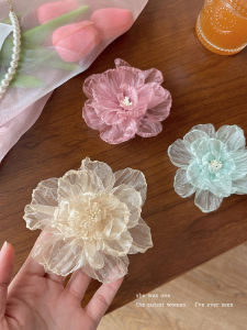Elegant Tea Flower Mesh Hair Clip Womens Side Duckbill Clip Fairy Tale Beautiful Flower Hair Accessories Korean Style Fresh out