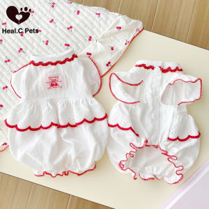 Pure Cotton Cherry Red Pumpkin Skirt Dog Princess Dress with Flying Sleeves Cute Furry Pet Costume for Cats And Dogs