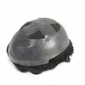 Breathable French Lace in body V looped Thin Skin in Cross and Perimeter Hair Replacement Human Hair System Natural Man Toupee