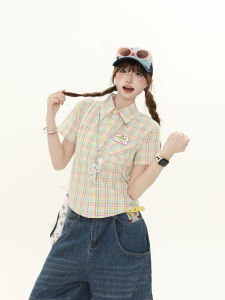 Áo Sơ Mi Nữ Tay Ngắn Dáng Rộng Phong Cách Mỹ Cổ Polo in Họa Tiết Kẻ Caro Mùa Hè Mới Đa Năng Thời Trang