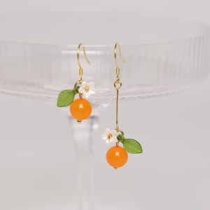  Orange Fruit 925 Silver Agate Original Ear Jewelry Korean Style Girls Fashion Accessories Mixed Material Earring