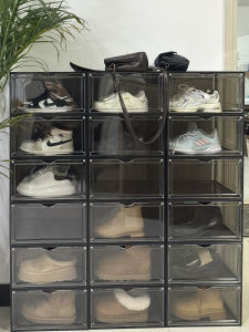 Japanese Style Transparent Magnetic Acrylic Vertical Door Shoe Storage Box Home Assembly Breathable Shoe Cabinet Aj Box