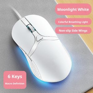 NexusClick Cute Pink Wired Gaming MouseSilent Click 3200DPI RGB Backlight Office Mice Ergonomic For Girls Student Laptop PC Mac