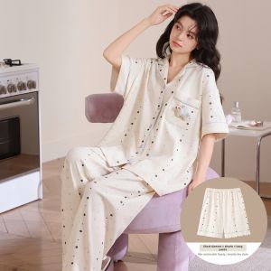 New Summer Cotton Cute Cartoon Womens Sleepwear Set 3-Piece
