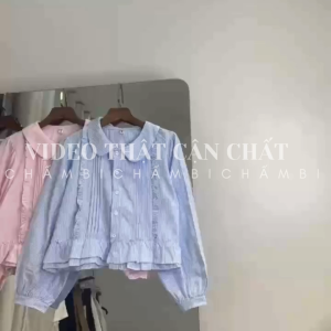 Áo sơ mi nữ A.783 Áo sơ mi tay dài cổ sen vạt ly dọc áo phối viền bèo xòe tầng dưới basic dễ phối đồ - Shop Chấm Bi