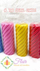 Flair #708 Spiral Candle Colored Smokeless Pillar Candle (16hrs Burn Time) 2 inches by 6 inches Tall