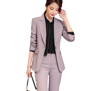 RYRYSTYLE Autumn and Winter Womens Long sleeved Professional Suit Formal Pants Set Interview Sales Blazer
