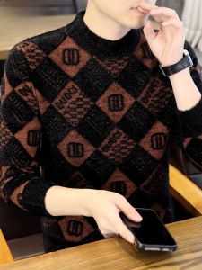 HENGYUANXIANG | Hengyuanxiang Mens Thickened Long Sleeve Mid-Neck Woolen Sweater Winter Casual Fashion City Style Comfortable Fit Knitted Shirt