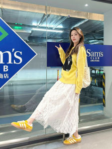 White Lace High Waist Asymmetrical Skirt Womens Spring Summer New Style Korean Version Cake Skirt Midi Skirt with Lining