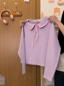 Cream Universe Plaid Doll Collar Strap Bottoming Long Sleeve T-shirt Womens Preppy Wind Shoulder Inner Wear Blouse New Arrival