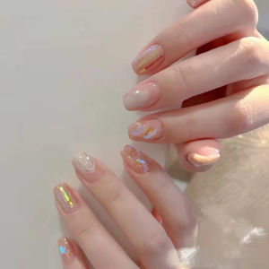 Aurora Cloud White Nude New 2024 Wearable Nail Tips Bridal Nail Art Finished Product Detachable Beauty Nail Patch by Other